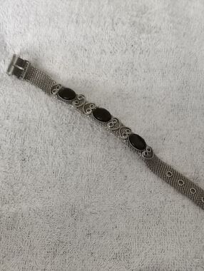 Vintage Silver Bracelet with Black Stones